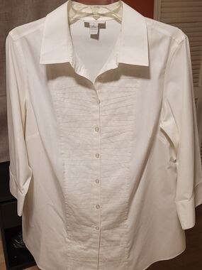 Chico's NO-Iron Button-Down Shirt with Pintuck Pleated Front